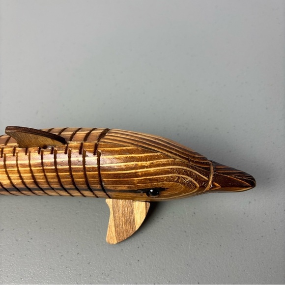 Wood Dolphin Articulated Ocean Fish Theme Handmade Carved Wood Decoration Home - Picture 2 of 10